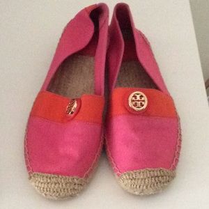 Tory Burch Orange and Pink Espadrille Flats